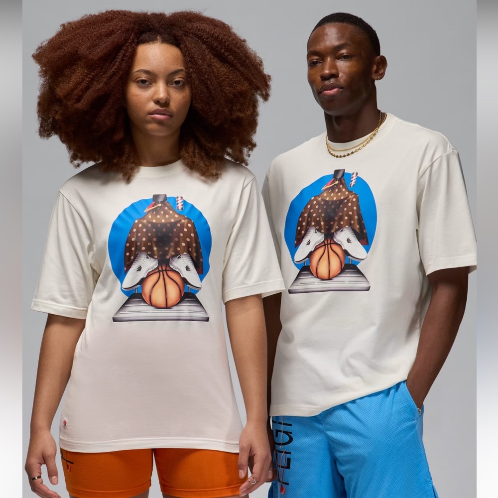 Jordan Cream Graphic Tee with Basketball Design